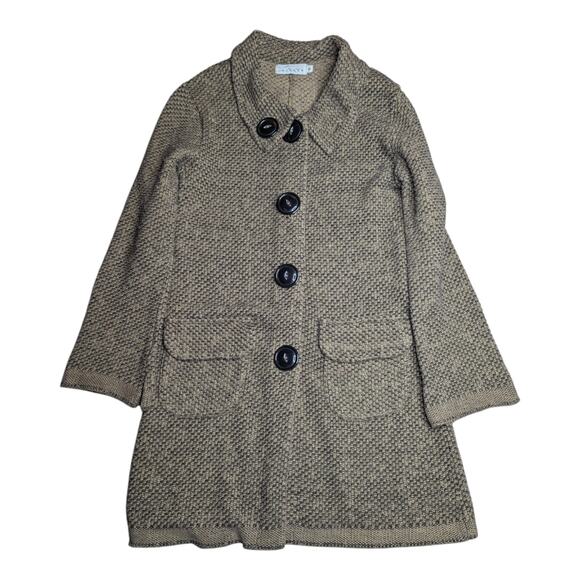 Vtg Y2K Willow Beige Black Chunky Knit Big Button Duster Cardigan Jacket S - Picture 1 of 4